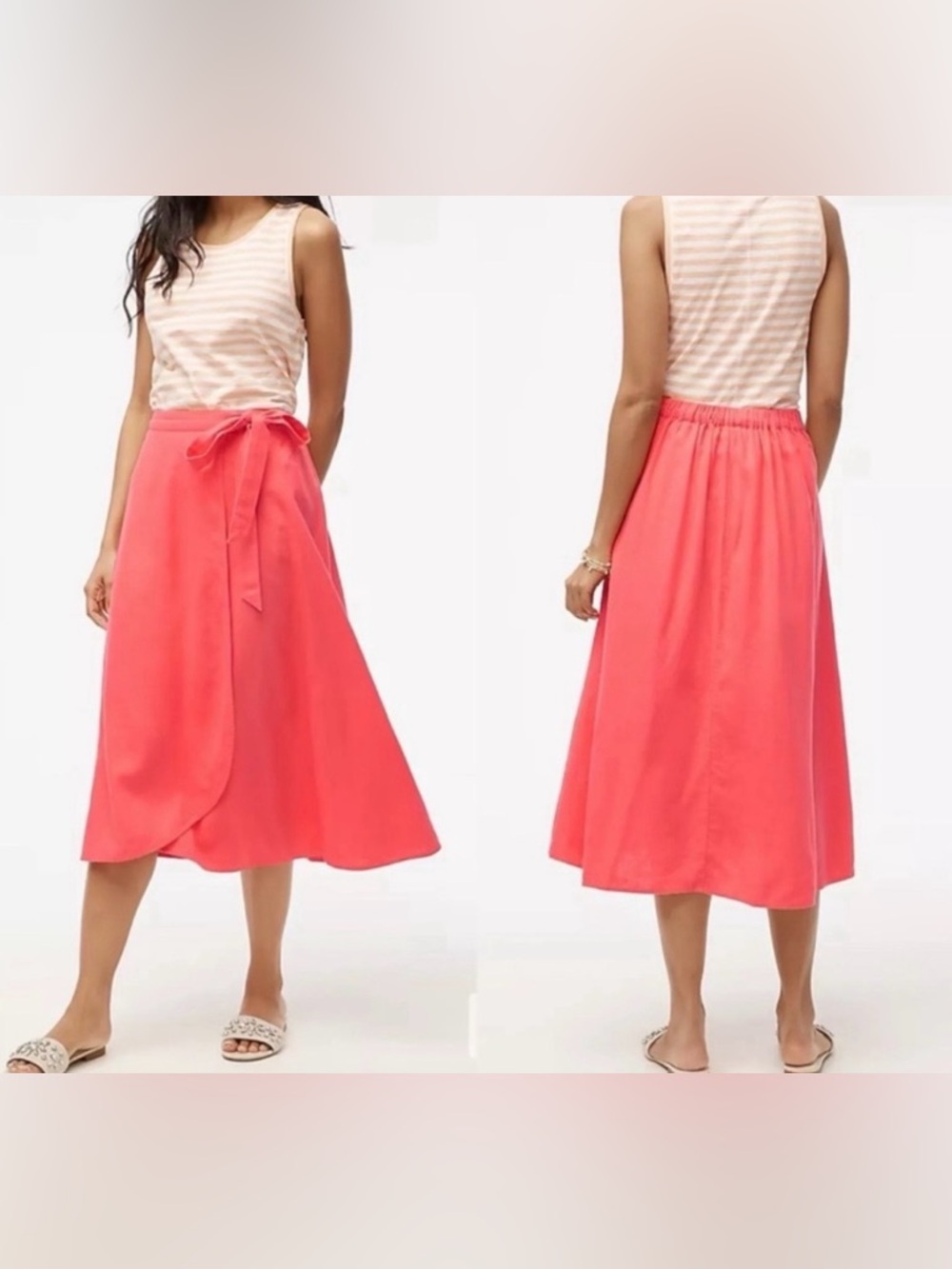 J.Crew Blended Linen Coral Wrap Midi Skirt